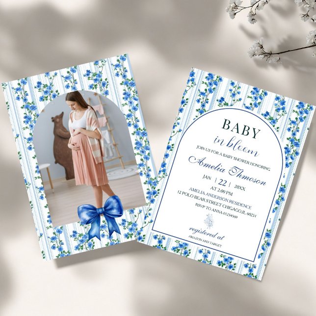 Invitation Chic Boho Blue Wildflower Boy floral Baby Shower (Créateur téléchargé)