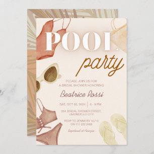 Invitation Chic Boho Fête des mariées Beige Pool Party