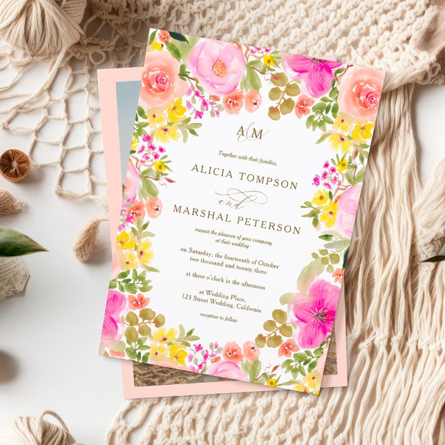 Invitation Chic Boho fleur sauvage jardin photo mariage (Chic Boho wildflowers garden photo wedding Invitation)