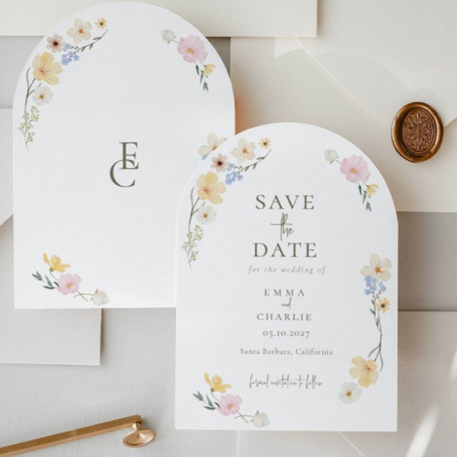 Invitation Chic Boho Fleurs Sauvages Mariage Enregistrer la D (Créateur téléchargé)