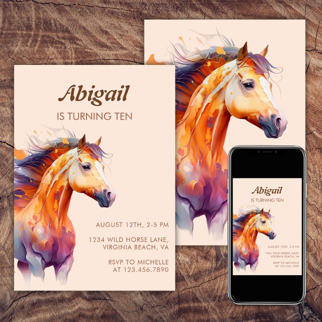 Invitation Chic Boho Horse Beige Brown Pony fête d'anniversai (Chic Boho Horse Beige Brown Pony Birthday Party Invitation)