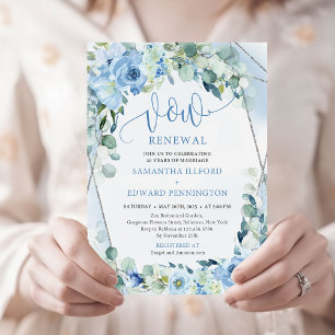 Invitation Chic Boho Ice bleu floral eucalyptus vow renouvell