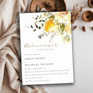 Invitation Chic Boho Lemon Jaune Dîner De Répétition Florale