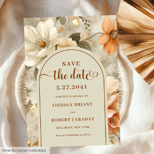 Invitation Chic Boho Neutre Beige Olive Floral Enregistrer la