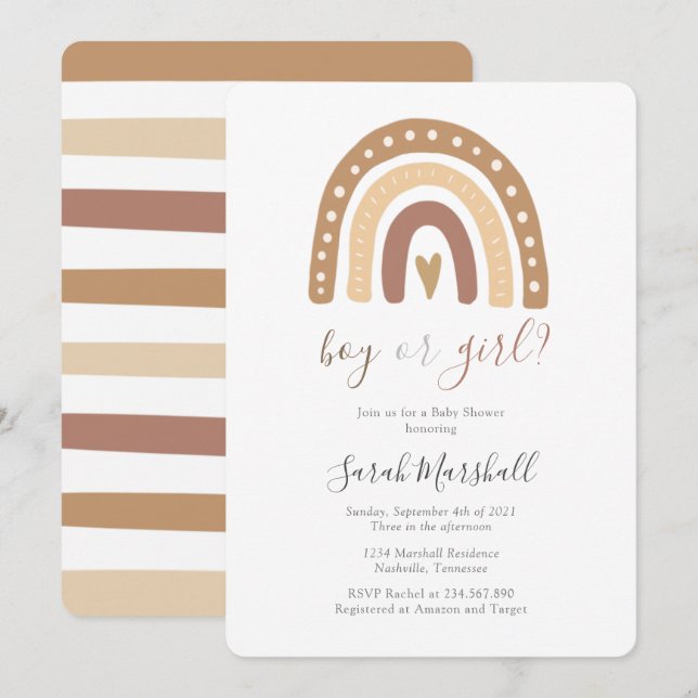 Invitation Chic Boho Pastel Brown Rainbow Baby shower (Devant / Derrière)