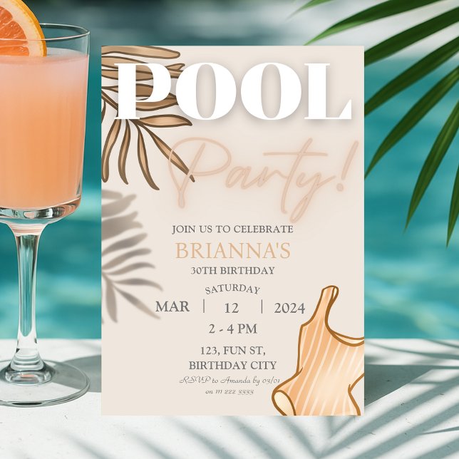 Invitation Chic Boho Pool Party Femmes Tropical Anniversaire (Chic Boho Pool Party Women Tropical Birthday Invitation)