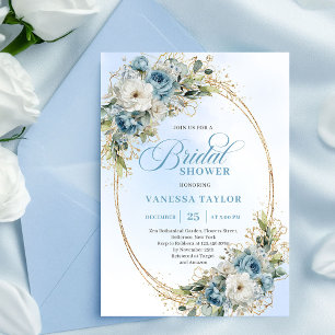 Invitation Chic Boho Poussiéreux Bleu Verdure Floral Baby Sho