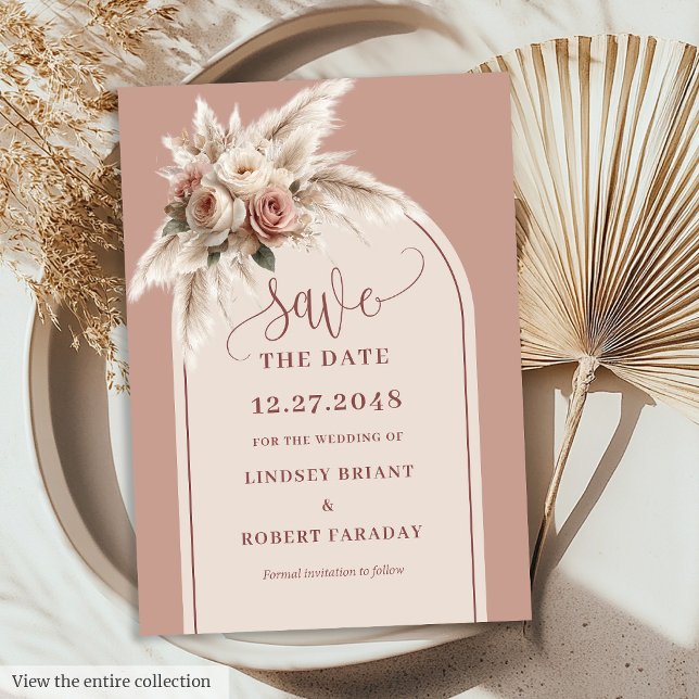 Invitation Chic Boho Rose Poussiéreuse Floral Arche Date de M (Chic Boho Dusty Pink Floral Arch Save the Date)