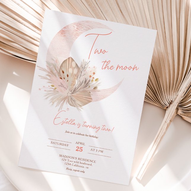 Invitation Chic boho rustique pampa lune florale 2e anniversa (Créateur téléchargé)