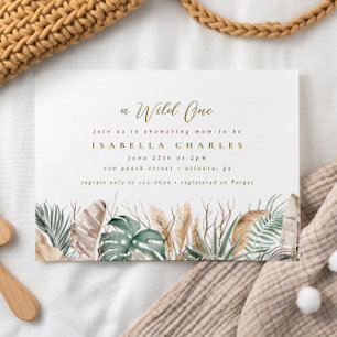 Invitation Chic Boho Safari Pampas Monstera Baby shower Or