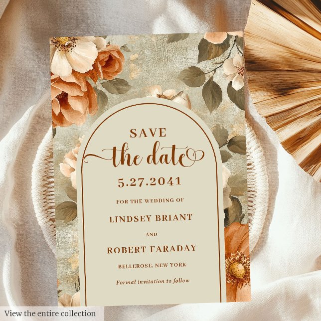 Invitation Chic Boho Terra Cotta Beige Floral Save The Date (Chic Boho Terra Cotta Beige Floral Save The Date)