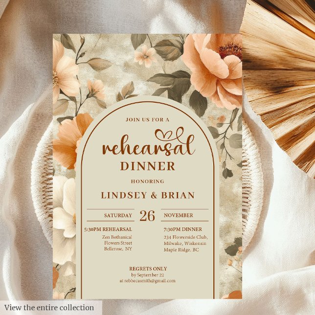 Invitation Chic Boho Terra Cotta Ivory Sage Floral Rehearsal (Chic Rusty Beige Olive Floral Rehearsal Invitation)