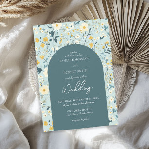 Invitation Chic Boho vert et jaune arche de fleurs de cottage