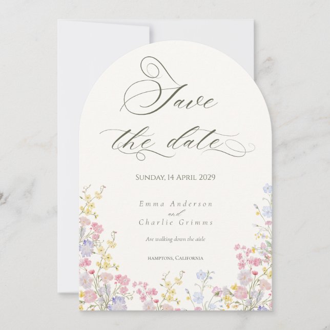 Invitation Chic Boho wildflowers Wedding Save the Date (Devant)