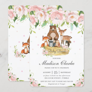 Invitation Chic Bois Animaux Baby shower rose Floral