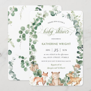 Invitation Chic Bois Animaux Végétation Baby shower Neutre