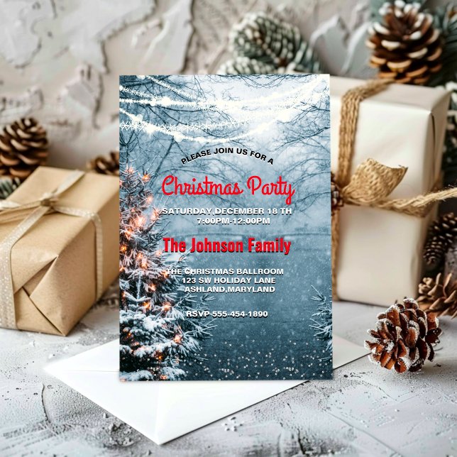 Invitation Chic bois blanc fête des arbres de Noël (Créateur téléchargé)