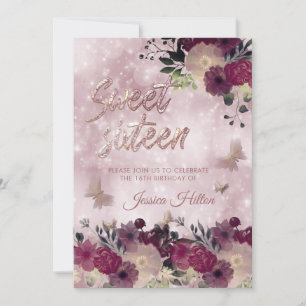 Invitation Chic bokeh Butterfly sweet sixteen de jardin fleur