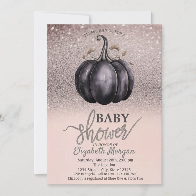 Invitation Chic Bokeh Pailleté, Fête de Bébé Citrouille (Devant)