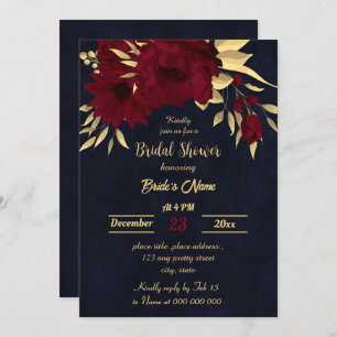 Invitation Chic bordeaux et or marine nuptiale douche