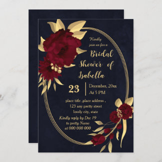 Invitation Chic bordeaux et or marine nuptiale douche