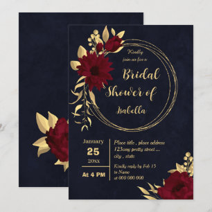 Invitation Chic bordeaux et or marine nuptiale douche