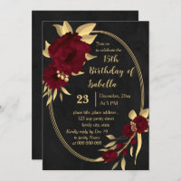 Chic bordeaux et or noir fête d'anniversaire