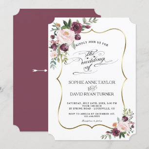 Invitation Chic Bourgogne Blush Ivory Floral Maroon Mariage