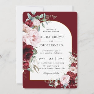 Invitation Chic Bourgogne Blush Peonies Floral Arch Mariage