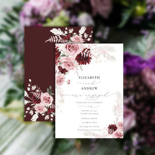 Invitation Chic Bourgogne Blush Rose Roses Fiançailles Floral