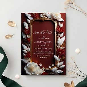 Invitation Chic Bourgogne Florals Golden Frame Enregistrer La
