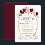 Invitation Chic Bourgogne Marsala Floral Fall SWEET 16<br><div class="desc">Unique, romantique, Design élégant pour un événement spécial ! Ce design présente un cadre vintage de parties scintillant en faux or, deux ornements fleuris d'angle or (en forme de coeur), deux cloisons dorées et de magnifiques fleurs d'aquarelle sur le dessus du cadre. Utilisez l'outil Personnaliser pour ajouter vos informations. Pour...</div>