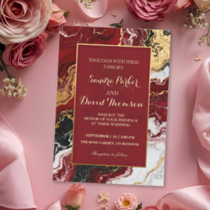 Invitation Chic Bourgogne Or Agate Marbre Mariage Moderne