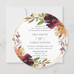 Invitation Chic Bourgogne Orange Floral Mariage de automne d'