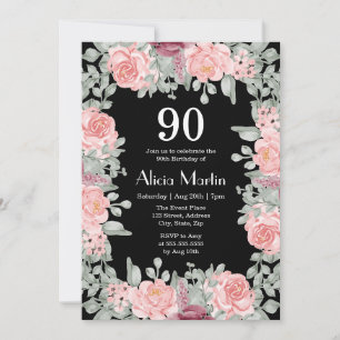 Invitation Chic Bourgogne rose Roses Flora Black 90e annivers