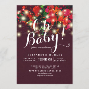 Invitation Chic Bourgogne Rouge Floral Chaîne Baby shower