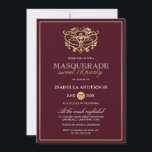 Invitation Chic Bourgogne Rouge & Or Masquerade Sweet 16 Part<br><div class="desc">Chic Bourgogne Rouge & Or Masquerade Sweet 16 Invitations de fête. Doté d'un faux masque en feuille d'or au sommet contre un arrière - plan rouge bordeaux. Parfait pour une fête de 16 ans moderne et classe !</div>