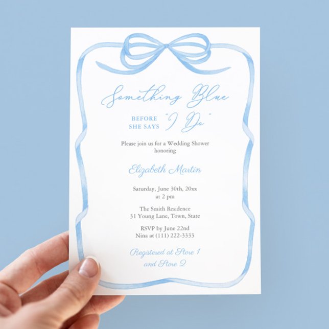 Invitation Chic Bow Quelque Chose De Bleu Avant De Faire Fête (Something Blue Before I Say I Do light blue coquette bow theme bridal shower party invitation)