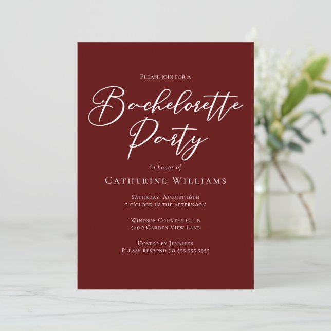 Invitation Chic Burgundy Bachelorette Party (Debout devant)