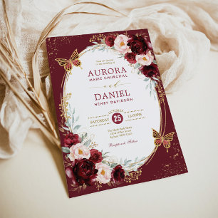 Invitation Chic Burgundy Blush Floral Butterfly Wedding Party