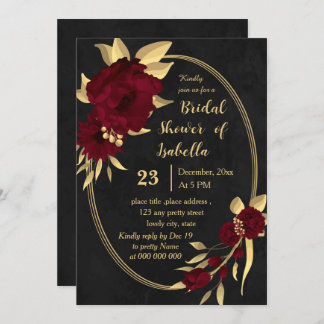 Invitation Chic burgundy et doré noir nuptiale douche