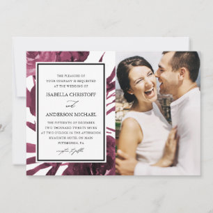 Invitation Chic Burgundy Floral Deux Mariage photo