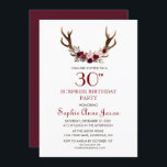 Invitation Chic Burgundy Marsala Floral Antlers 50th Birthday<br><div class="desc">A Rustic,  Bohemian design for special,  all seasons events! This design features deer antlers,  marsala flowers bouquet,  arrows with marsala flowers and on the back a burgundy background. Use Customize tool to add your info. For more,  visit please,  my Burgundy Marsala Floral Antlers Collection.</div>