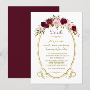 Invitation Chic Burgundy Marsala Floral Détails du Mariage de