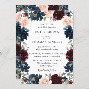 Invitation Chic Burgundy Navy Blue Blush FlorMariage