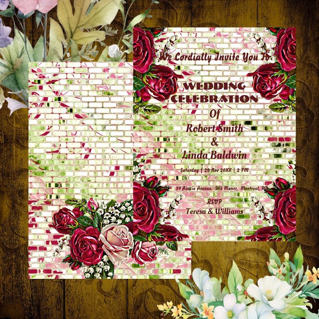 Invitation Chic Burgundy Rouge Rustique Rose personnalisé (Chic Burgundy Red Rustic Rose Personalized Invitation)