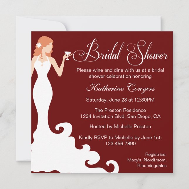 Invitation Chic Burgundy Wine Bridal Shower (Devant)