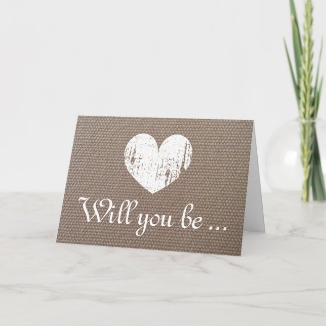 Invitation Chic burlap Will you be my bridesmaid request card (Devant)