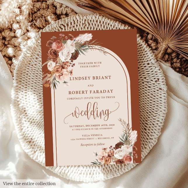 Invitation Chic Burnt Orange Pampas Grass Boho Wedding Invita (Chic Burnt Orange Pampas Grass Boho Wedding Invitation)