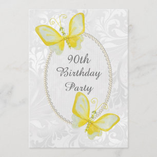 Invitation Chic Butterflies Damask 90e anniversaire Double fa